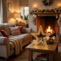 Étoile de Noël Lumineuse avec Film PE Or Champagne, Cadre en Fer Argenté, Fil de Cuivre Blanc Chaud LED pour Décoration de Table de Fêtes