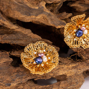 High Quality Silver Plated Bohemian Copper Alloy Handwoven Romantic <b>Flower</b> Earrings Pearls-Natural Crystal Fashionable Light - Product Image 5