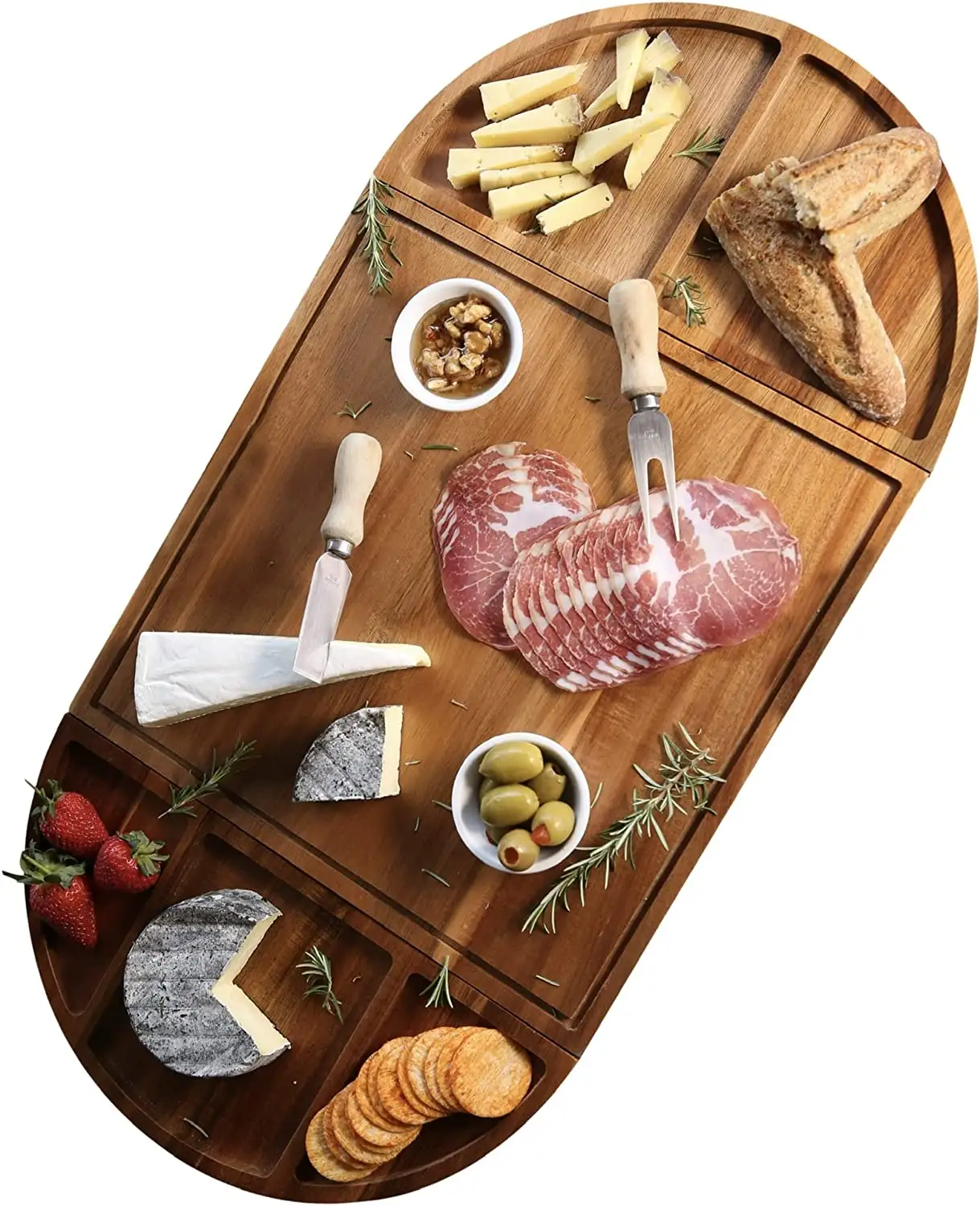 Juego de mesa de madera de Acacia para fiesta de vino, tabla de queso redonda, bandeja de queso, platín, único, magnético, grande