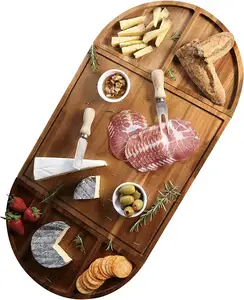 Unique Magnetic Large Charcuterie Board Set Acacia Wood Round Cheese Board Set Cheese Tray Platter for Wine Party Composable