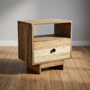 Meuble de rangement vintage industriel en bois de manguier massif à 1 tiroir, design antique, pour chambre, appartement, salon - Product Image 3