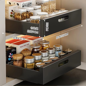 Organisateur de tiroir coulissant pour cuisine avec bandes adhésives, tiroir coulissant en acier au carbone pour armoire de cuisine ou de salle de bain - Product Image 1