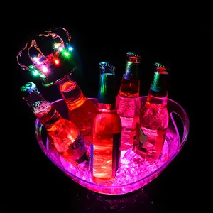 Oem Logo khusus 2L /4L /8L /12L baterai isi ulang bertenaga tahan air rgb akrilik plastik led ember es untuk sampanye bir