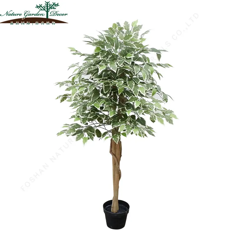 Artificial Green Plants Decoration Mini Artificial Indoor Trees Banyan White And Green Leaves Home Plants Decoration