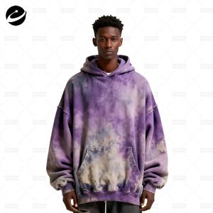 XUCHANG Original de alta calidad para hombre púrpura 100% algodón logotipo personalizado peso pesado de gran tamaño Vintage Tie Dyeing Sudadera con capucha desgastada - Product Image 1