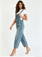 Salopette en jean large déchirée pour femme, coupe ample, style vintage, streetwear