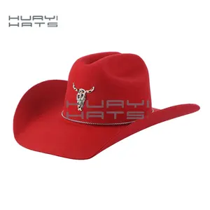 Huayihats Fabricant Vente en gros Feutre Cowgirl Enfants Large Bord Rouge En Vrac Chapeaux de Cowboy