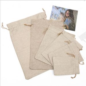 Jute Cotton Canvas <b>Drawstring</b> Bag 10*18cm Customizable Gift Wrapping <b>Pouch</b> with Silk Screen Printing and Custom Logo - Product Image 1