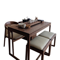 Nouvel ensemble table et chaises en bois massif de style chinois - Finition noyer compacte, station de thé inspirée du Zen pour salon et balcon