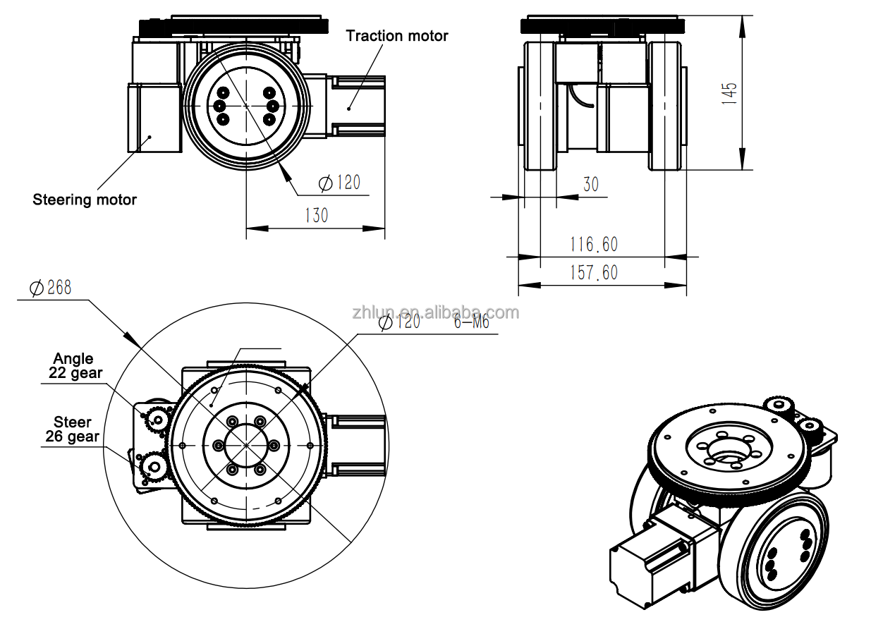 ZL-145 Agv Mini Steering Wheel Material Handling Equipment Parts small omni wheels