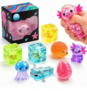 Collection TPR Sparkle Squeeze : Assortiment de jouets sensoriels transparents en forme de lapin, éléphant, poisson, globe, cube et cœur – Cadeau idéal - Product Image 1