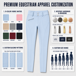 Custom Light Blue Zipper Pocket Horse Riding Breeches (Silicone Knee Patch Equestrian <strong>Jodhpurs</strong> for Horse Show - Product Image 6