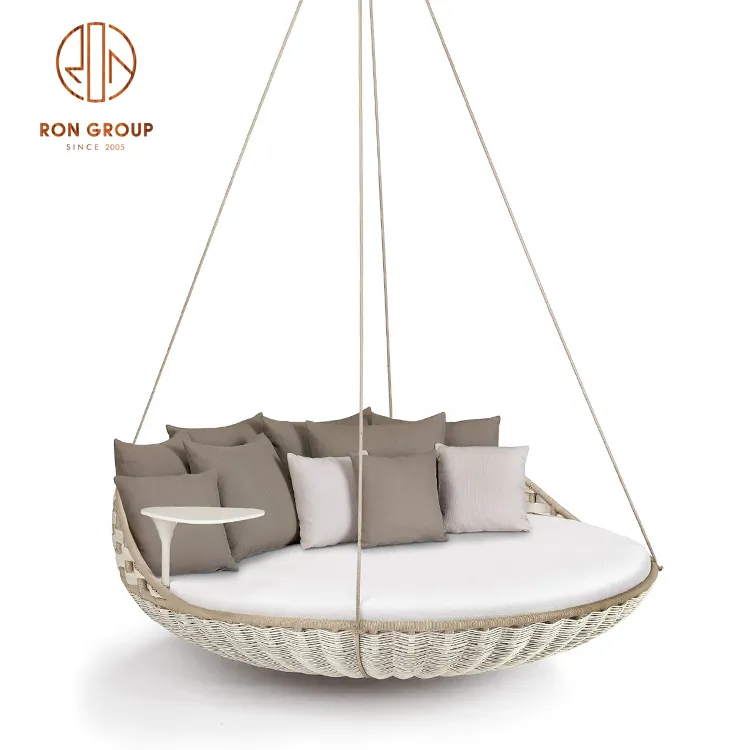 Hamaca de cuerda redonda para interior y exterior, cama colgante de ratán de macramé para patio, muebles de jardín