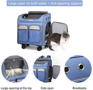 Sac de transport pour chat avec roulettes, poussette pour animaux de compagnie, sac à dos de voyage pour petits chiens, chats, chiots, roulettes amovibles - Product Image 3