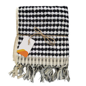 Pom Pom <b>Hand</b> Kitchen Small <b>Towel</b>, Peshkir, Pestemal Turkish / <b>Black</b> and White Color - Product Image 6