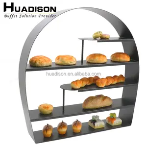 Huadison on-line top vendendo bolos stand 5 camadas sobremesa aço inoxidável cerâmica display stand cafeteria servindo platter stand