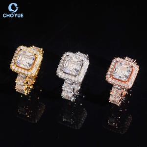 Cluster Asscher Moissanite Band <b>Iced</b> Out Solid Sterling Silver 925 Custom Hip Hop Jewelry VVS Moissanite Diamond Wedding <b>Ring</b> - Product Image 1