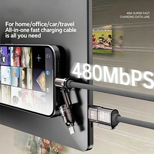 สายชาร์จแบบรวม 4-in-1 ความเร็วสูงพิเศษ 240W – ซิลิโคนเหลว + โลหะผสมสังกะสี สำหรับโทรศัพท์ iPhone iPad Android - Product Image 5