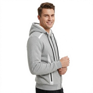 <b>Men's</b> Gray Hooded Zipper <b>Sweatshirt</b> Oversized Fit Casual Polyester Cotton French Terry Winter Wear OEM Service - Product Image 4