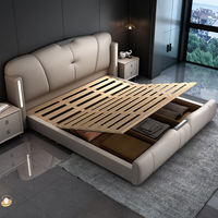 Lit double king-size moderne de luxe en cuir, inclinable et réglable, avec sommier épaissi et tiroirs de rangement