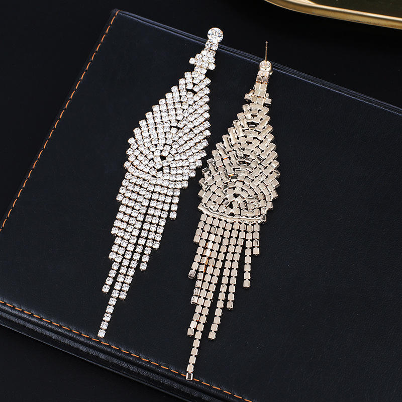 ZWE624 Elegant Bridal Tassel Earrings Fashion Rhinestones Stud Earrings for  Woman European and American Jewelry Wholesale