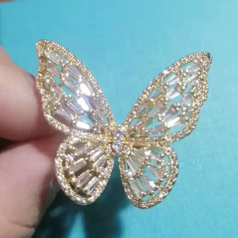 Koreanischer trend iger Hochzeits schmuck Übertriebener hohler verstellbarer Ring Glänzender Schmetterlings öffnungs ring für Damen