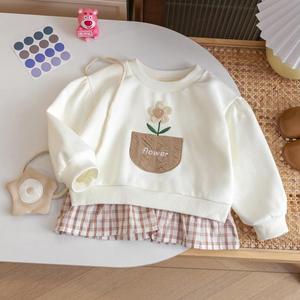 <span class=keywords><strong>Robe</strong></span> <span class=keywords><strong>sweat</strong></span>-shirt décontractée en laine peignée respirante pour filles, haut pour petite fille avec motif à carreaux, fleurs et dessins animés, vêtements pour filles - Product Image 5