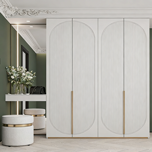 Armoire en bois massif sur mesure avec coiffeuse, ensemble de meubles de chambre à coucher moderne, placard à portes battantes et miroir combiné - Product Image 3