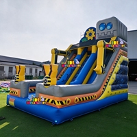 Toboggan gonflable commercial en PVC sur le thème des robots avec double piste, toboggan gonflable sec pour aire de jeux extérieure et entreprise de location