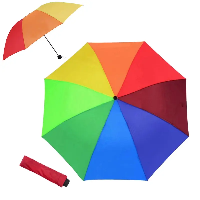 Three Colours Square Rainbow Design Mist Knife Big Folding Umbrella