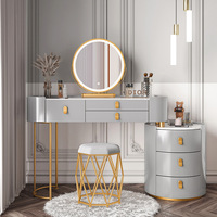 Meuble de Maison Coiffeuse de Chambre Grise Table de Maquillage en Bois Blanc MDF avec Tabouret