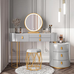 Muebles para el Hogar Tocador de Dormitorio Gris, Mesa de Maquillaje de MDF y Madera Blanca con Taburete - Product Image 2