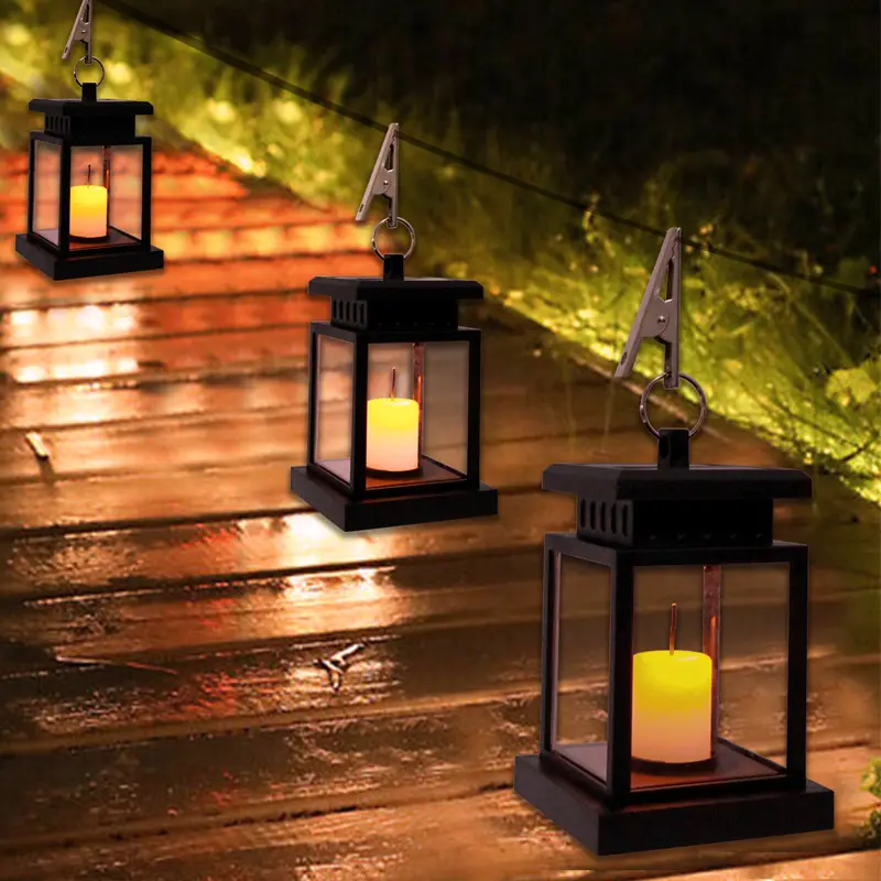 Snowproof LED Solar Lantern Light Flickering Candle Outdoor Lighting Hanging Smokeless Solar Lantern for Camping Garden