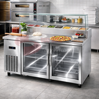 Table de préparation commerciale CE ETL pour pizzas, salades et sandwichs, avec réfrigérateur, vitrine réfrigérée et comptoir congélateur pour cuisine de restaurant