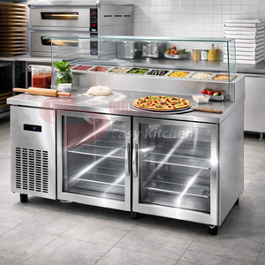 CE ETL Commercial Pizza Salad Sandwich Counter Display Chiller <strong>Fridge</strong> Glass <strong>Top</strong> Prep <strong>Table</strong> Refrigerator Chiller Freezer <strong>Table</strong> - Product Image 2