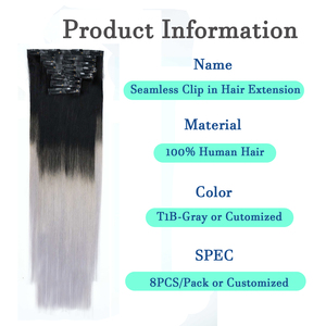 Extensions de <span class=keywords><strong>cheveux</strong></span> humains <span class=keywords><strong>à</strong></span> clipser sans couture en PU, <span class=keywords><strong>cheveux</strong></span> vierges <span class=keywords><strong>à</strong></span> cuticules intactes, couleur <span class=keywords><strong>gris</strong></span> ombré, extensions lisses Remy - Product Image 2