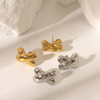 Boucles d'oreilles clous en forme de X lisses en acier inoxydable plaqué or PVD tendance, sans ternissement, vente en gros pour femmes et hommes