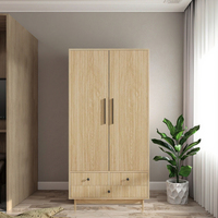 FONDLIVE Armoire de chambre moderne à double porte en bois MDF avec 2 portes de placard cannelées Organisateur de vêtements pour hôtels