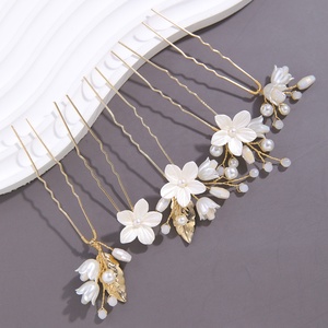 Épingles à cheveux florales faites à la main pour mariée, en argile polymère, en forme de U, <span class=keywords><strong>avec</strong></span> fausses perles, style vintage bohème, accessoires de mariage pour la mariée - Product Image 2