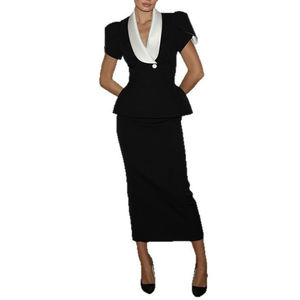 Костюм женский 2026: элегантный блейзер с коротким рукавом и отложным воротником + юбка миди, комплект из 2 предметов, приталенный крой, для офиса - Product Image 6