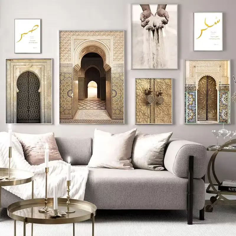 JIEKAI Islamic Wall Art Mosque Scenery Painting Home Decor Luxury Living Room Islam Wall Painting