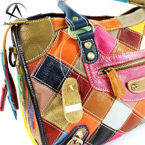 Genuine Cow Leather Fashion Totes Handmade Plaid Contrast Color Cowhide Shoulder Bag Ladies <b>Large</b> <b>Handbag</b> Purse Tote Bags - Product Image 5