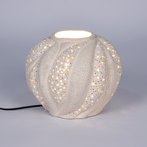 Handmade White Ceramic <b>Table</b> Lamp Sea Urchin Shape Decorative Ambient <b>Light</b> for Bedroom Living Room Hotel indoor lighting - Product Image 1