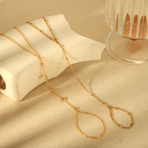 18K PVD Gold Zircon Stainless Steel Finger <b>Bracelet</b> Chain | One-Piece Vintage <b>Boho</b> Hand Chain Jewelry Women | Trendy - Product Image 1