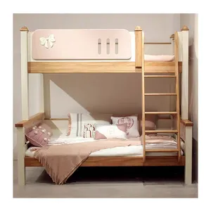어린이 침대 아래의 어린이 이층 침대 및 유아용 침대 핑크 소녀 침대를위한 나비 단단한 나무
