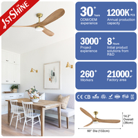Ventilateur de plafond moderne professionnel 1stshine avec lumière, 60 pouces, pales en bois massif, télécommande, excellent vendeur, directement de l'usine