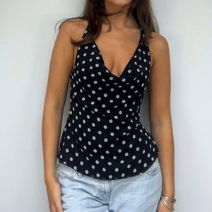 Camisola Y2K de malla con lunares y espalda descubierta para mujer, top corto sexy con cuello drapeado, estilo urbano de verano - Product Image 2