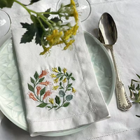 Serbet Bordir Bunga Linen Buatan Tangan Modern Elegan Ramah Lingkungan Tahan Lama 45x45cm Ukuran Dapat Disesuaikan Mesin