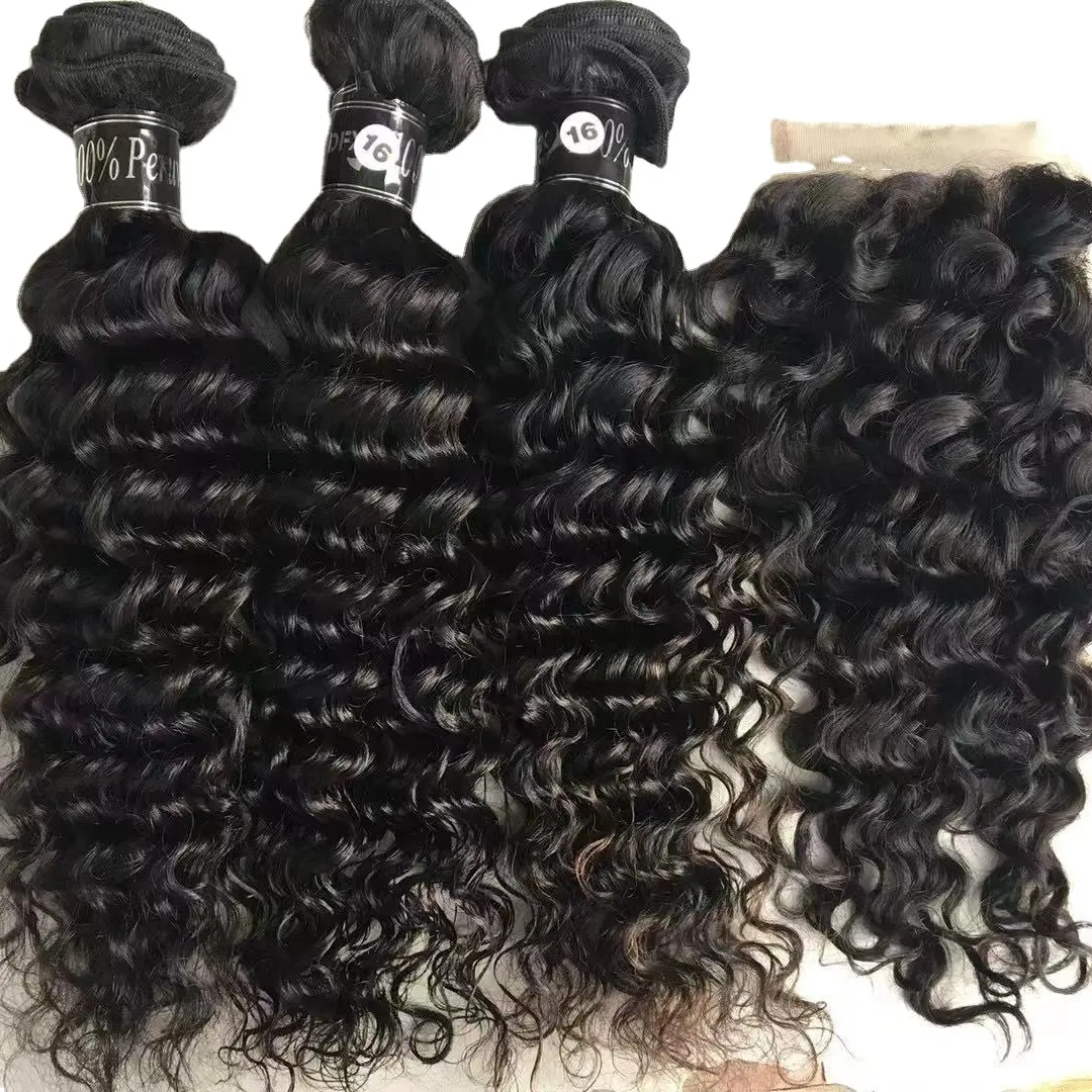 wholesale price bundle deal wet and wavy brazilian hair bundle with closure deep curly human hair closure wig mink hair