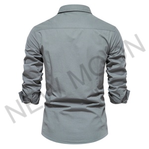 Chemise de travail rétro personnalisée pour homme, manches longues, délavée, coupe ample, avec poches, chemise décontractée - Product Image 2